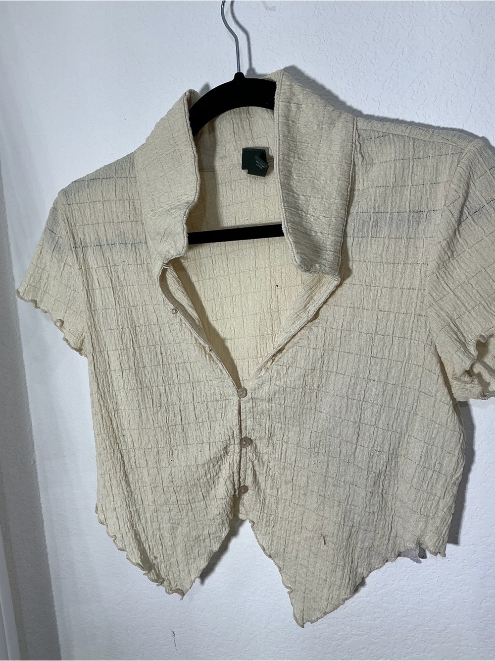 Women's Cream Short Sleeve Button Front Top